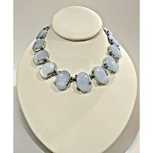 Vintage Light  Blue Thermoset Necklace  Choker Silver Tone 16"
